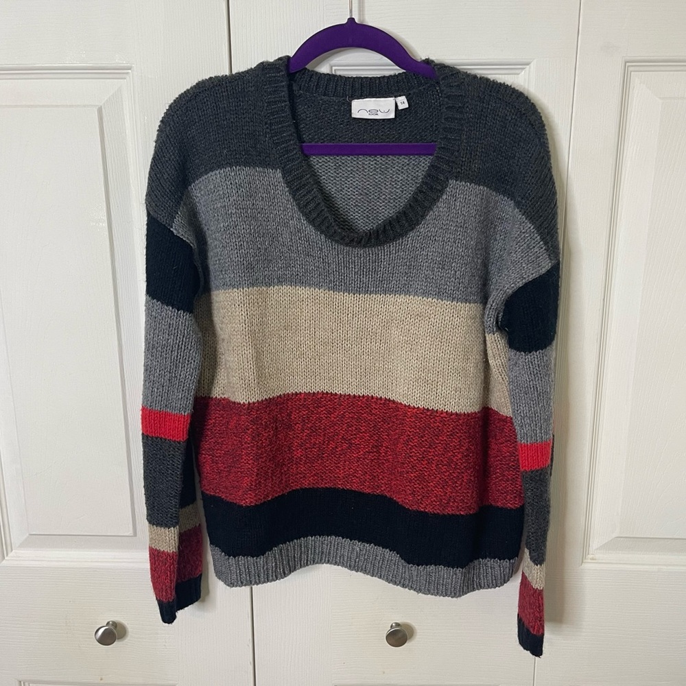 New Look Scoopneck Wool Blend Pullover Striped Knit Sweater 12